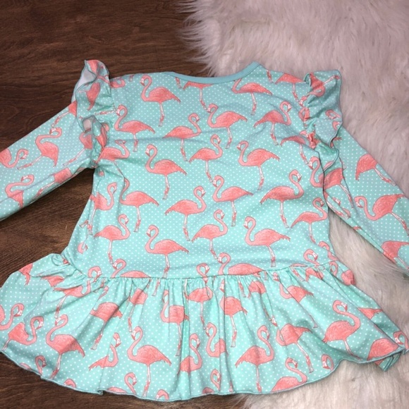 Serendipity By Shrimp & Grits Kids Size 5-6 Little Girls Flamingo Ruffle top - Picture 4 of 6